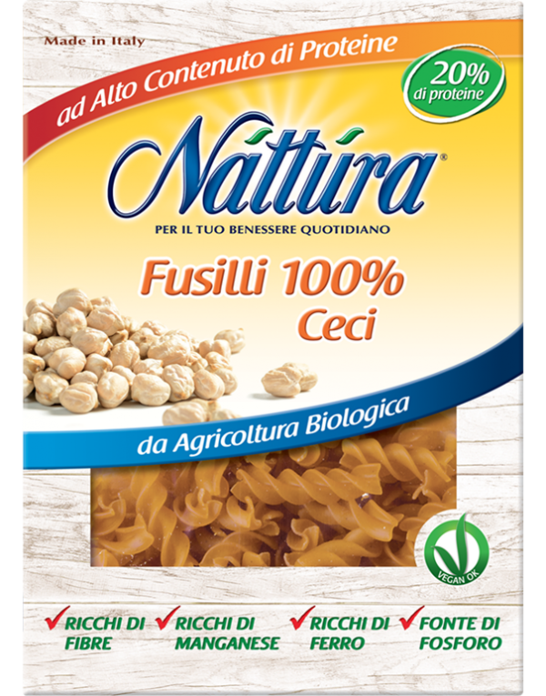 Bio vegan fusilli 100% z cíceru Nattura